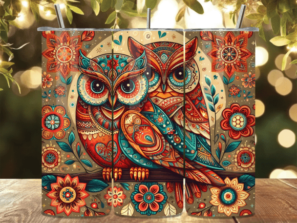 Boho Folk Owl Wrap for Tumbler Wraps