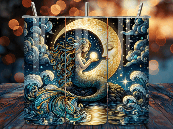 Celestial Moon Mermaid Sea Tumbler Wraps