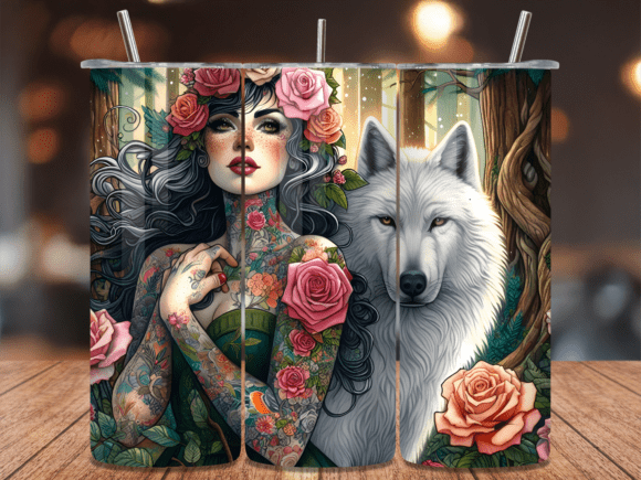 Dark Floral Woman White Wolf Tumbler PNG Review