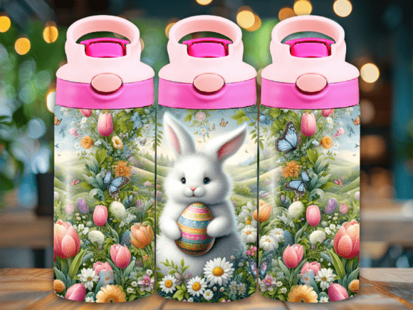 Easter Bunny Floral Flip Top Kid Tumbler Wraps