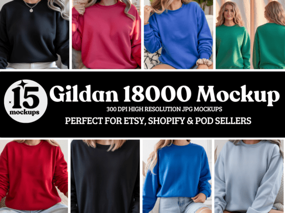 Gildan 18000 Sweatshirt Mockup Bundle 47 Product Mockups