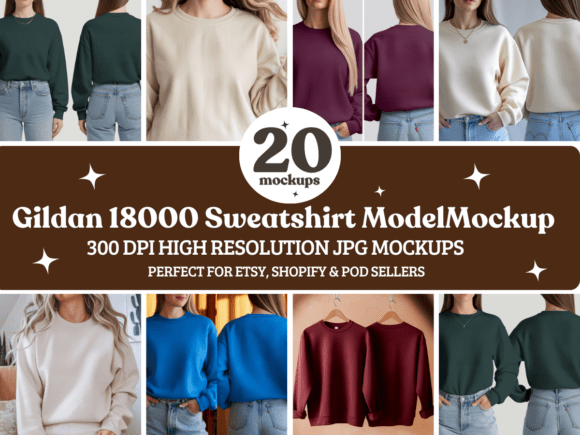 Gildan 18000 Sweatshirt Mockup Bundle 52 Product Mockups