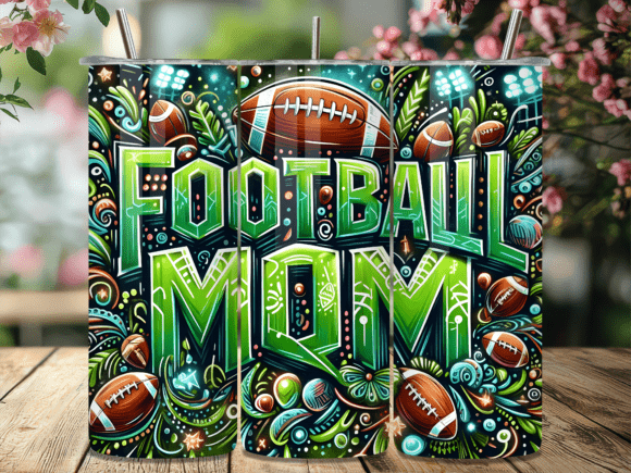 Green Football Mom Sports Tumbler Wraps