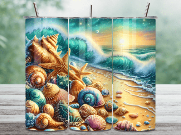 Ocean Sunset Beach Shells Tumbler Wraps