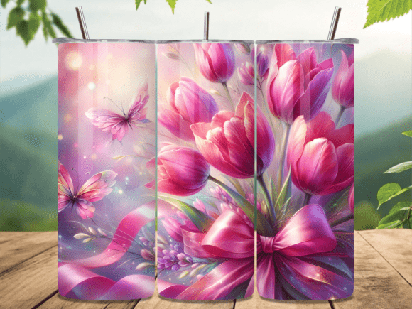 Pink Tulip Floral Bow Tumbler Wrap PNG Review